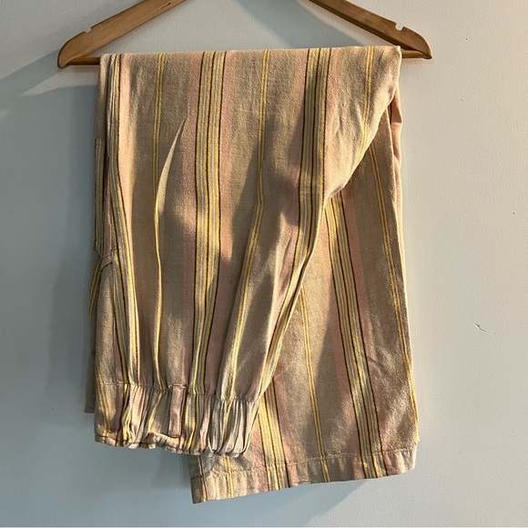 American Eagle High Waist Paperbag Wide Leg Striped Linen Blend Pants Medium - Picture 3 of 14